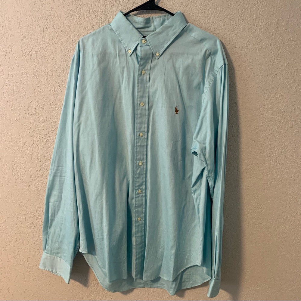Mens Polo Aqua/Mint Dress Shirt Size 17-36/37